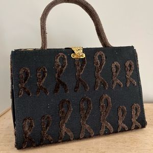 Roberta Di Camerino R monogram velvet canvas top handle Bag Italian Vintage